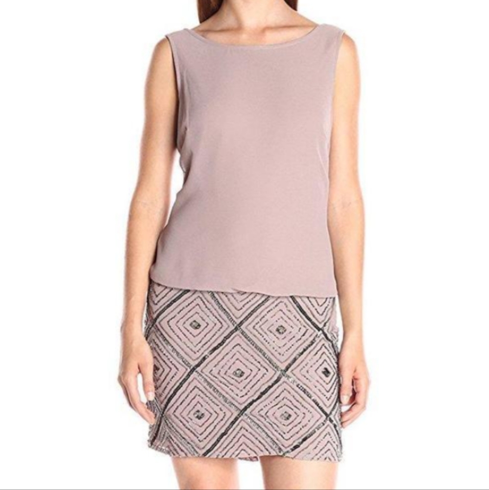Adrianna Papell Taupe and Black Geometric Dress